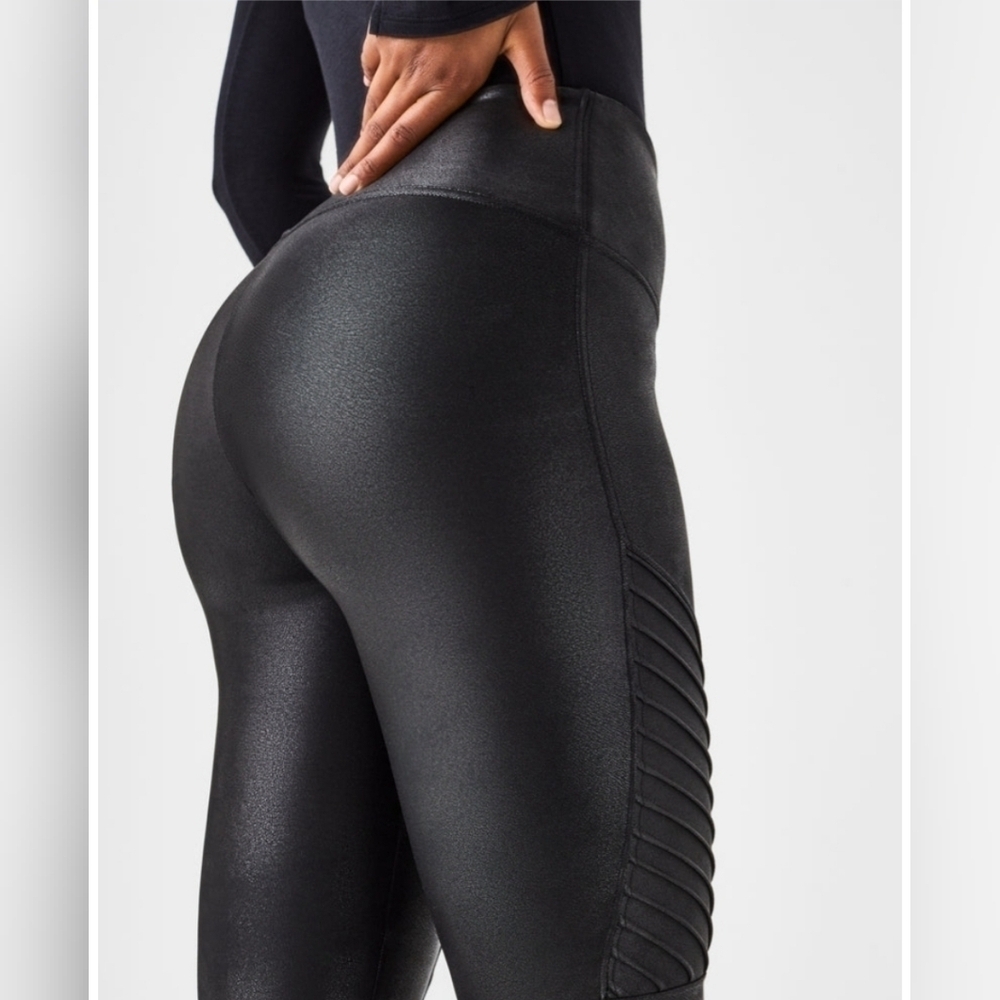 SPANX Faux Leather Moto Leggings Black High Rise Shaping Women's SP - Picture 6 of 13